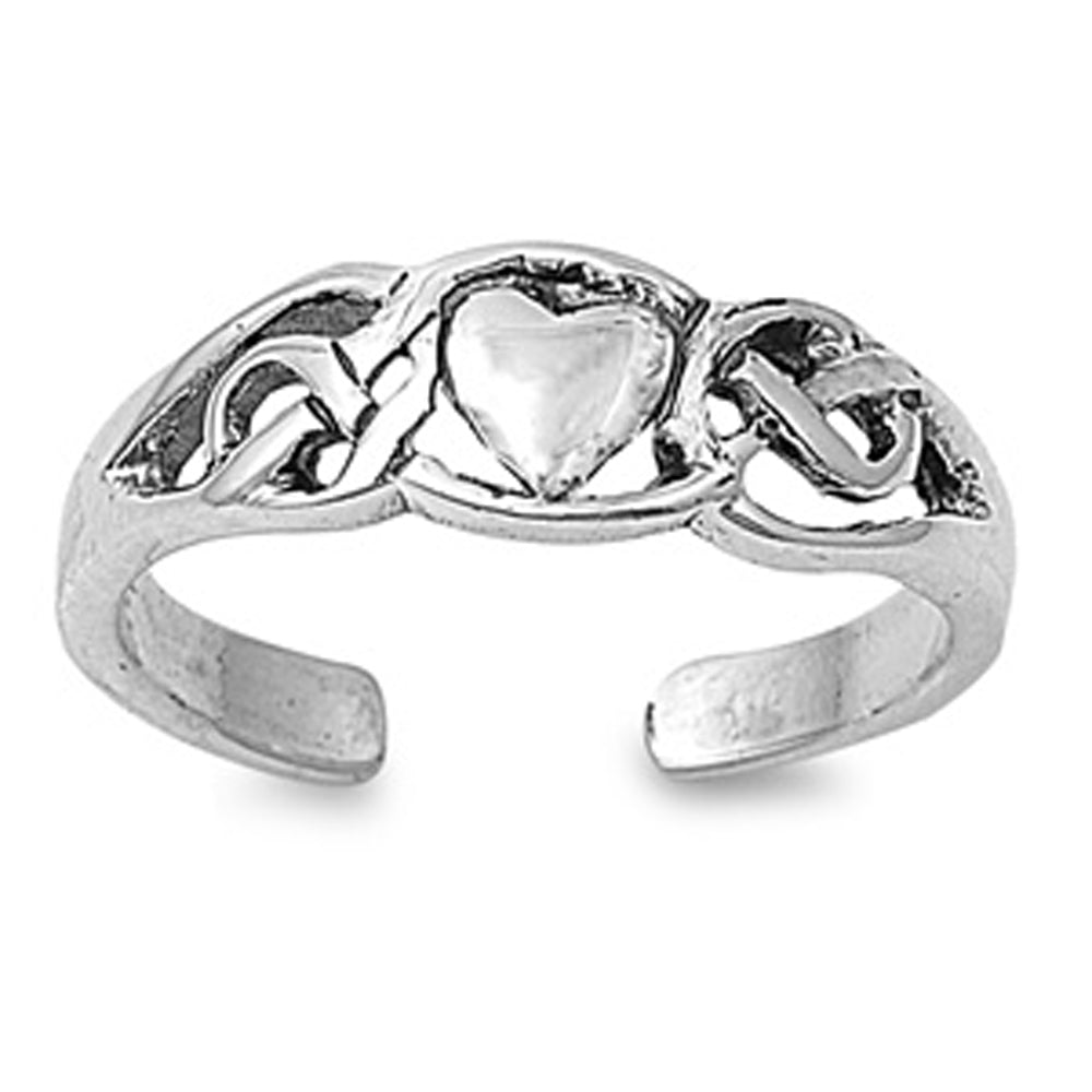 Sterling Silver Beautiful Heart Knot Toe Ring Adjustable Love Midi Band .925 New