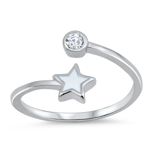 Sterling Silver Unique Clear CZ Star Toe Ring High Polish Adjustable Midi Band