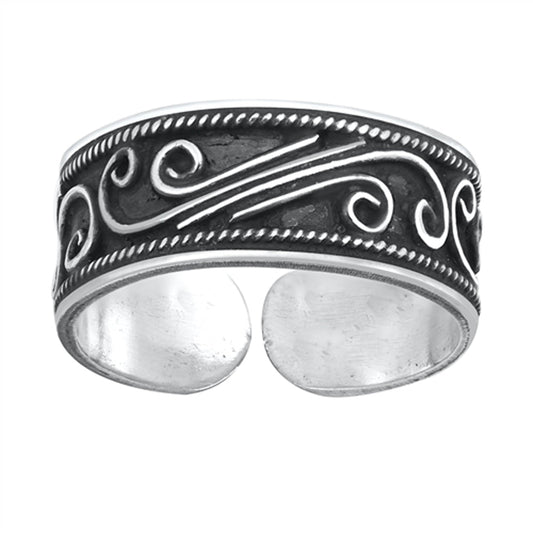 Sterling Silver Unique Bali Toe Ring Oxidized Adjustable Midi Band 925 New