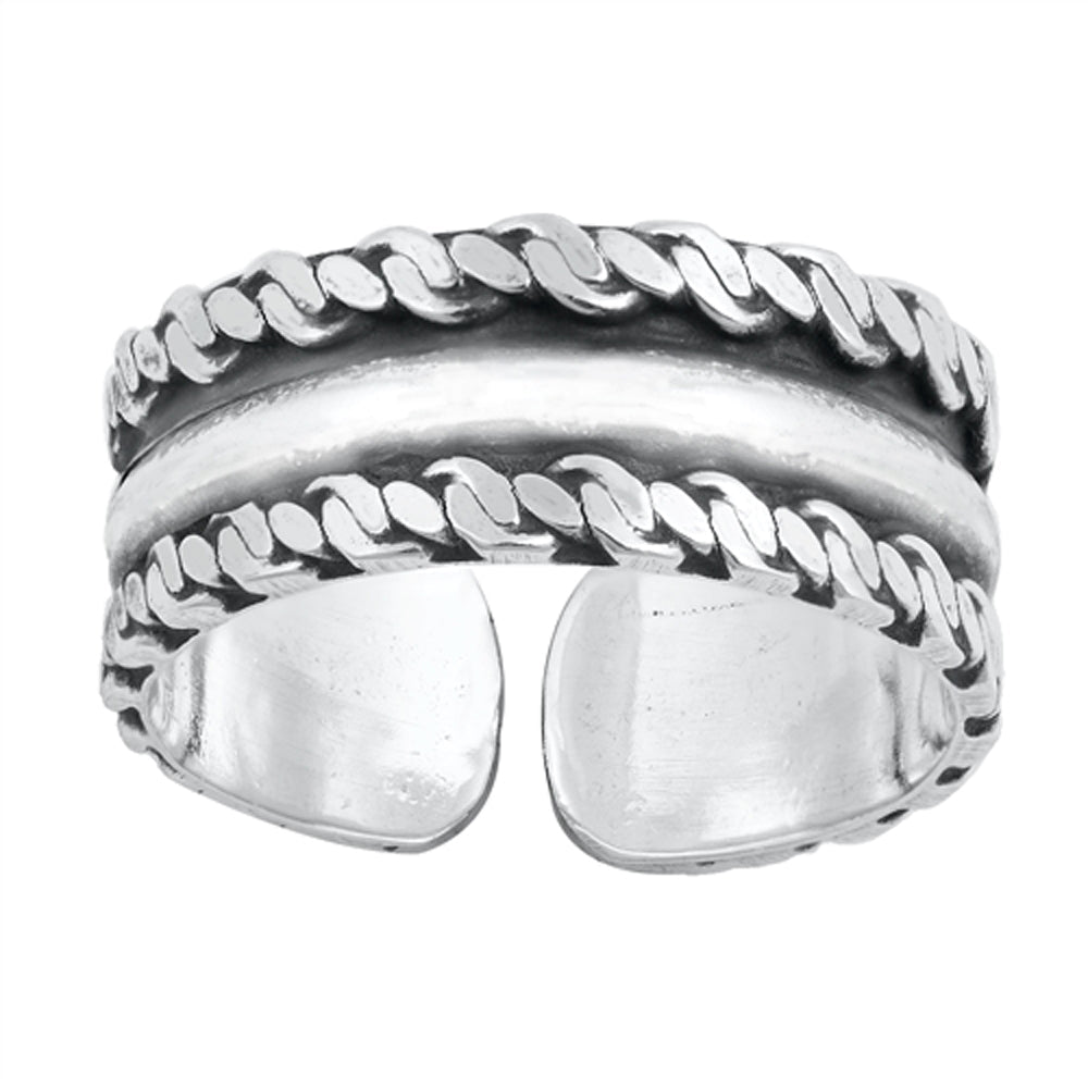 Sterling Silver Polished Bali Design Toe Ring Oxidized Adjustable Midi Band 925