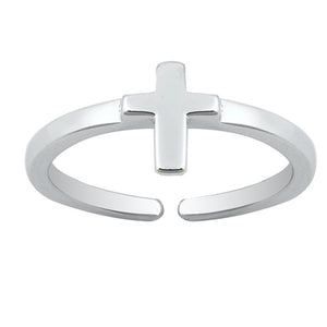 Sterling Silver Fashion Cross Toe Ring High Polish Adjustable Midi Band 925 New