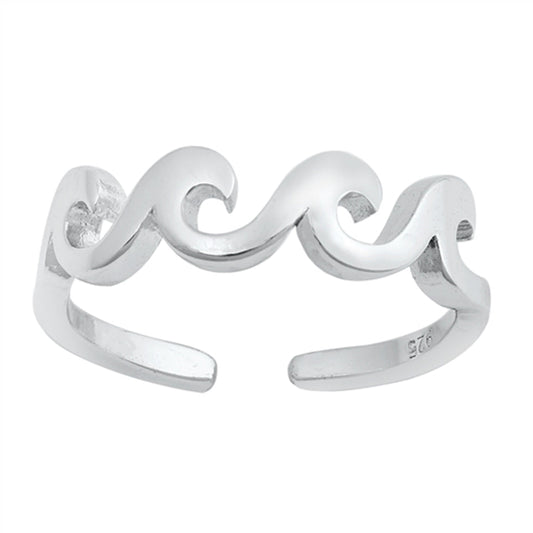 Sterling Silver Classic Wave Toe Ring High Polish Adjustable Beach Midi Band 925