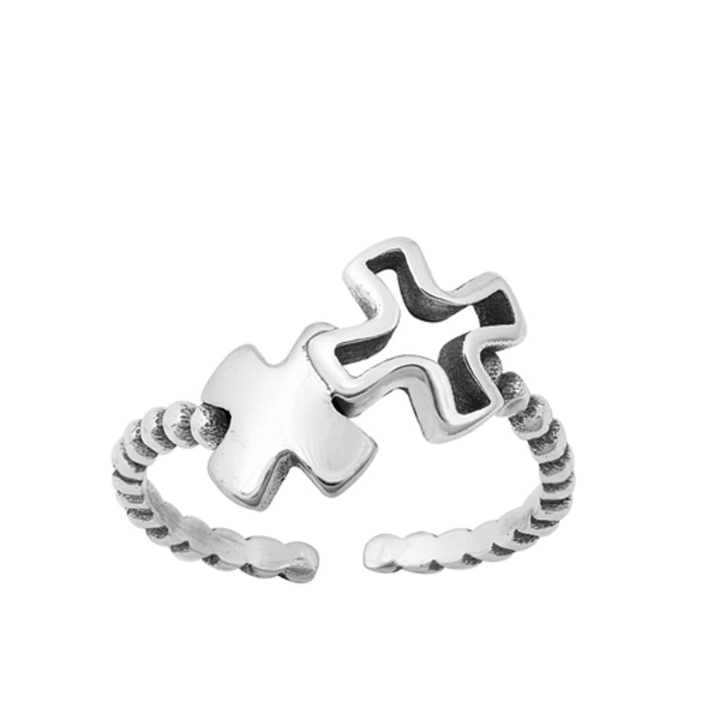 Oxidized Sterling Silver Puzzle Crosses XX Braided Rope Toe Ring 925 Midi Band