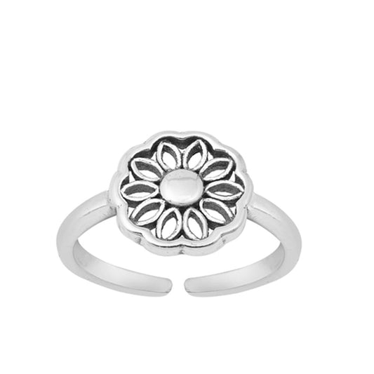 Sterling Silver Fashion Sunflower Mandala Toe Ring Adjustable Midi Band 925 New