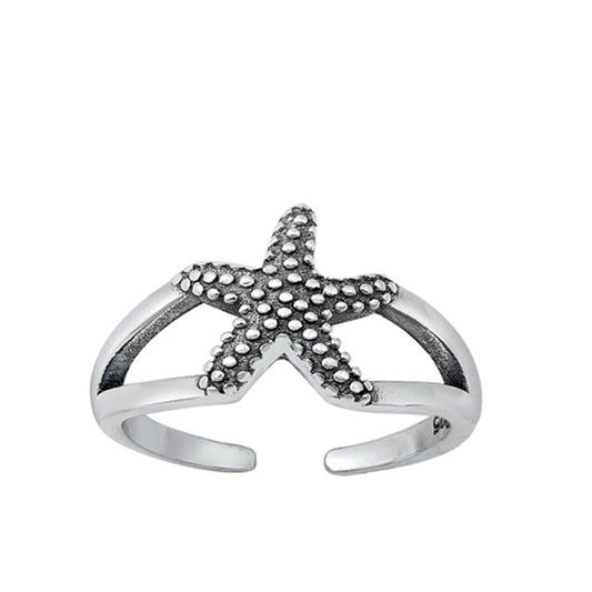 Sterling Silver Fashion Oxizided Starfish Toe Ring Adjustable Midi Band 925 New