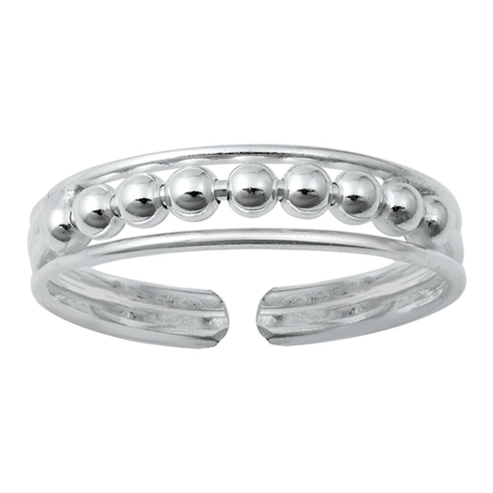 Sterling Silver Beautiful Ball Bead Toe Ring Polished Adjustable Midi Band 925