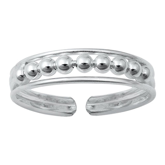 Sterling Silver Beautiful Ball Bead Toe Ring Polished Adjustable Midi Band 925