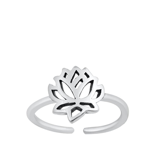 Sterling Silver Polished Lotus Toe Ring Adjustable Filigree Midi Band .925 New