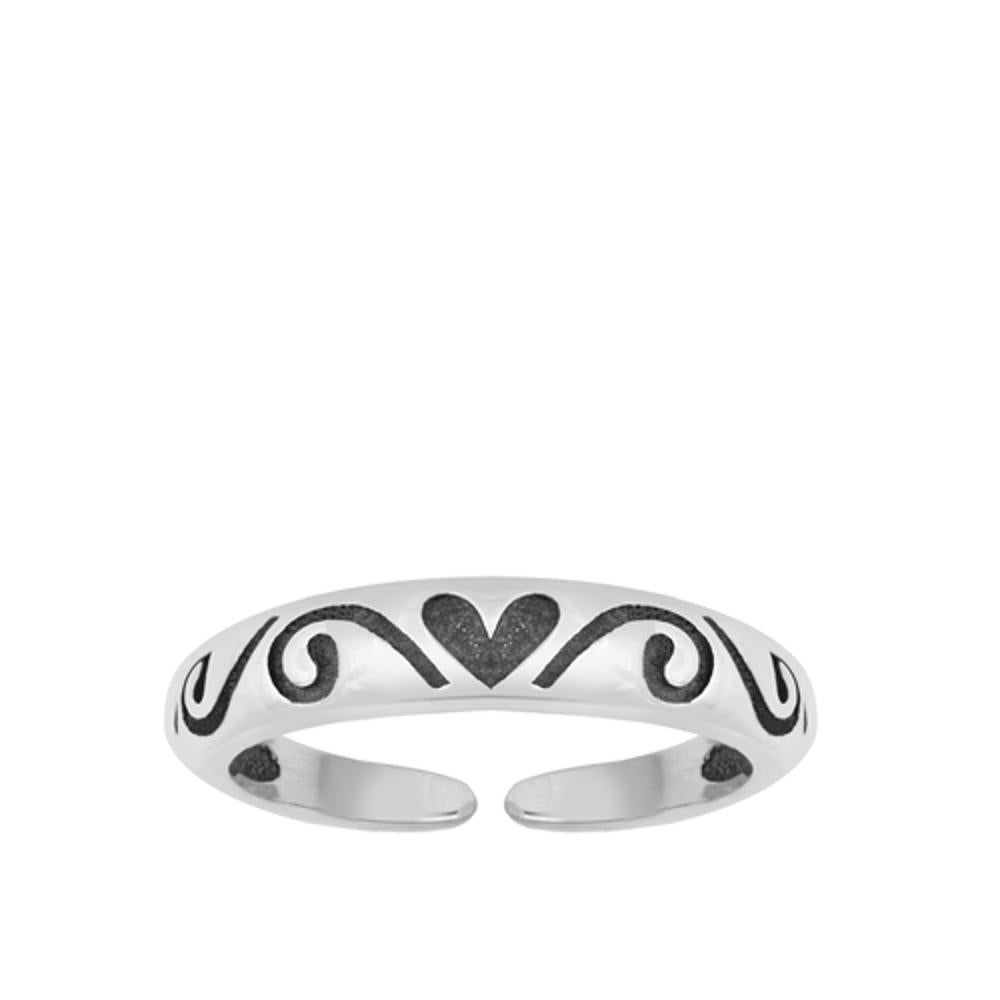 Sterling Silver Polished Oxidized Heart Toe Ring Adjustable Midi Band 925 New