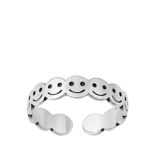 Sterling Silver Fashion Happy Face Toe Ring Adjustable Midi Polished Band 925