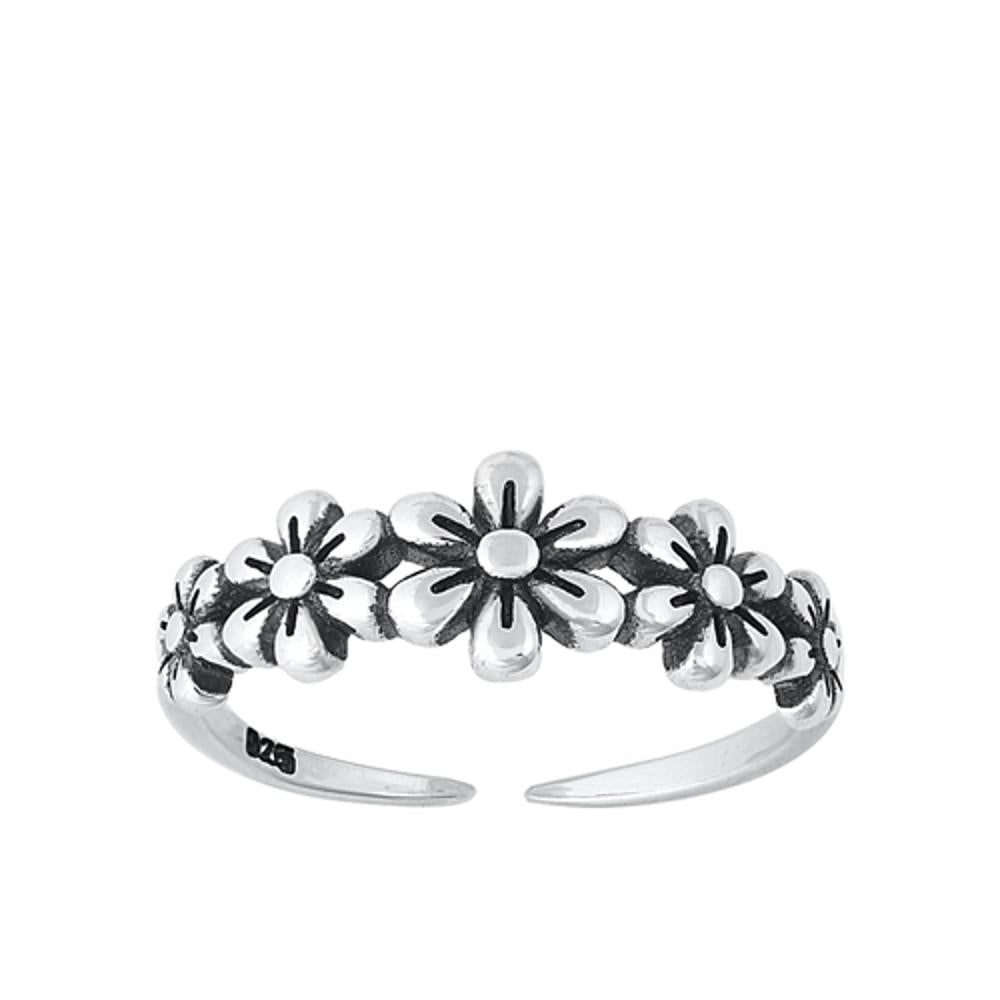 Sterling Silver Daisy Chain Toe Ring Cute Oxidized Adjustable Midi Band 925 New