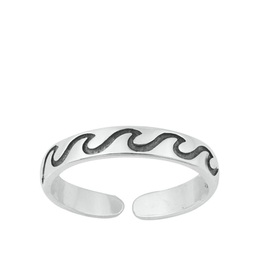 Sterling Silver Oxidized Nautical Ocean Waves Toe Ring Adjustable Midi Band 925