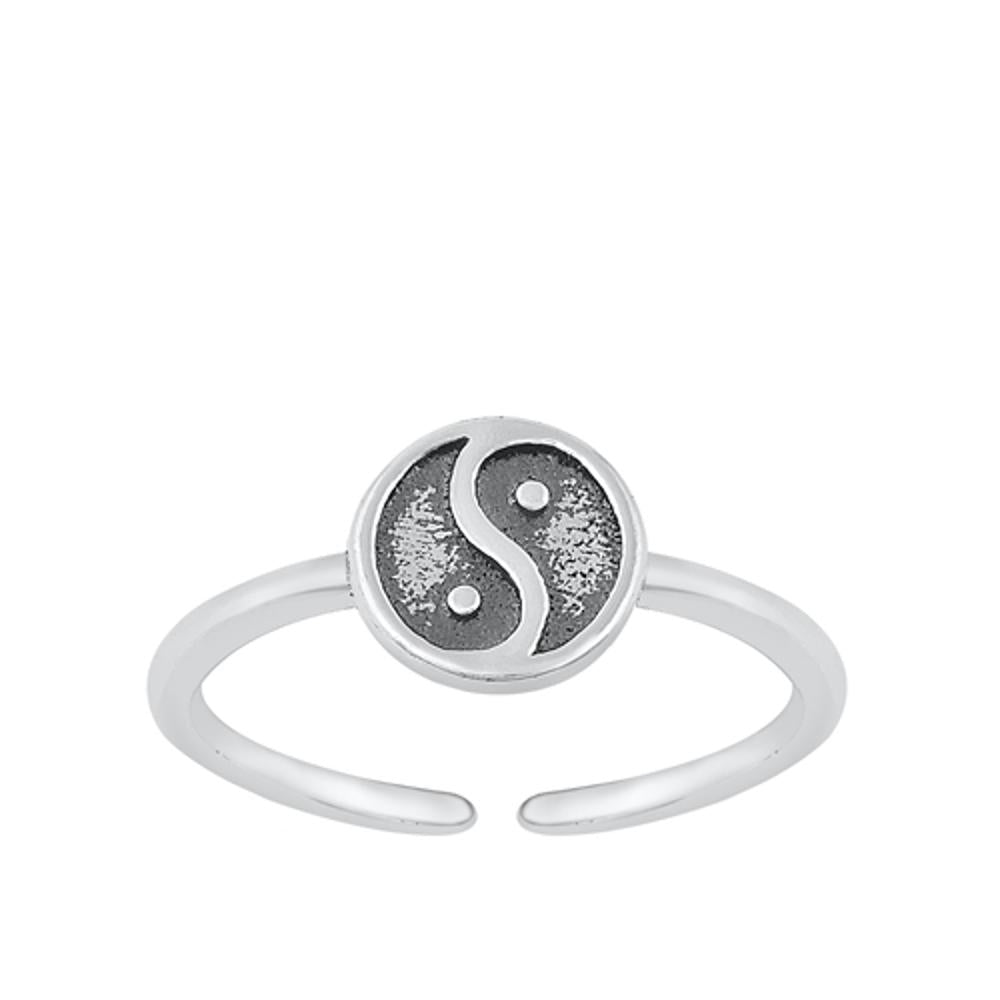 Sterling Silver Wholesale Oxidized Yin Yang Retro Toe Ring Adjustable Midi Band