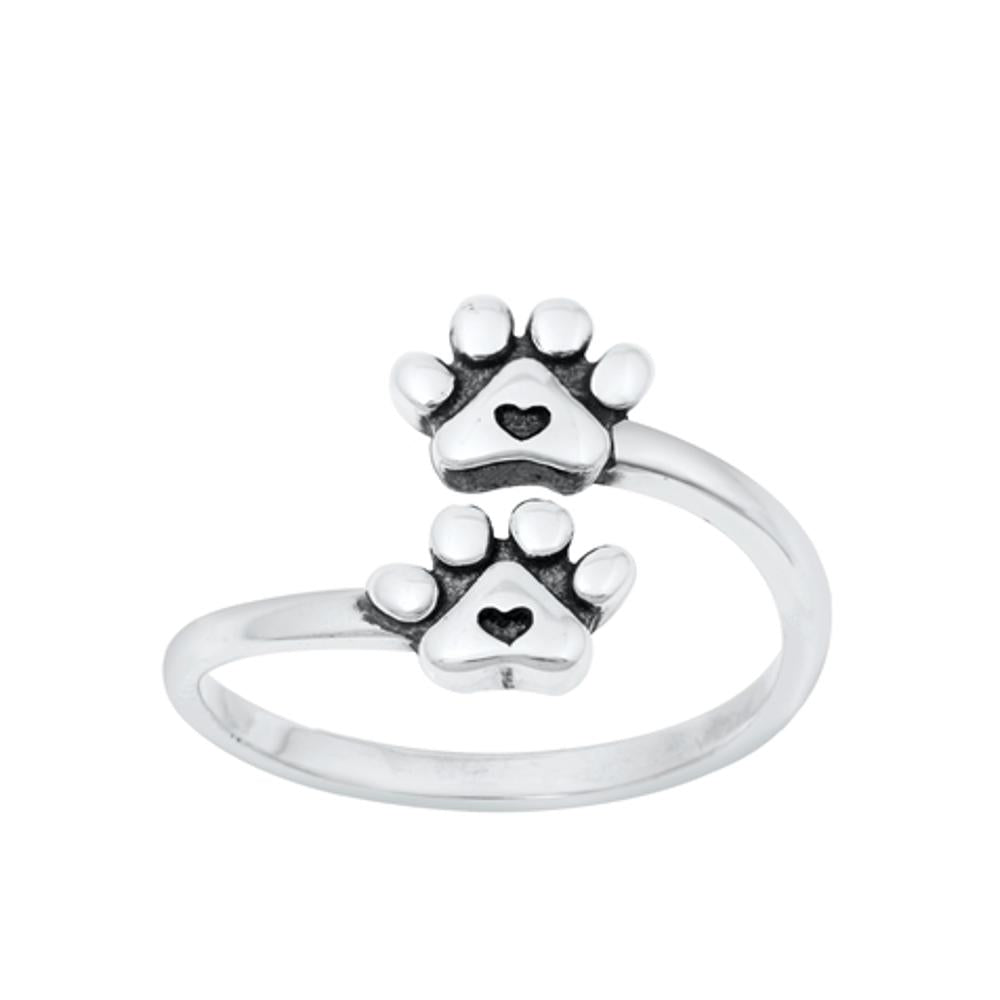 Sterling Silver Oxidized Paw Print Heart Adjustable Band Toe Midi Ring 925 New