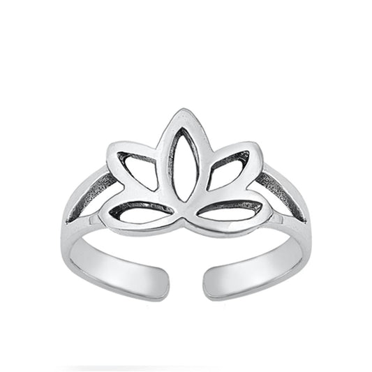 Sterling Silver Classic Lotus Toe Ring Oxidized Adjustable Midi Band 925 New