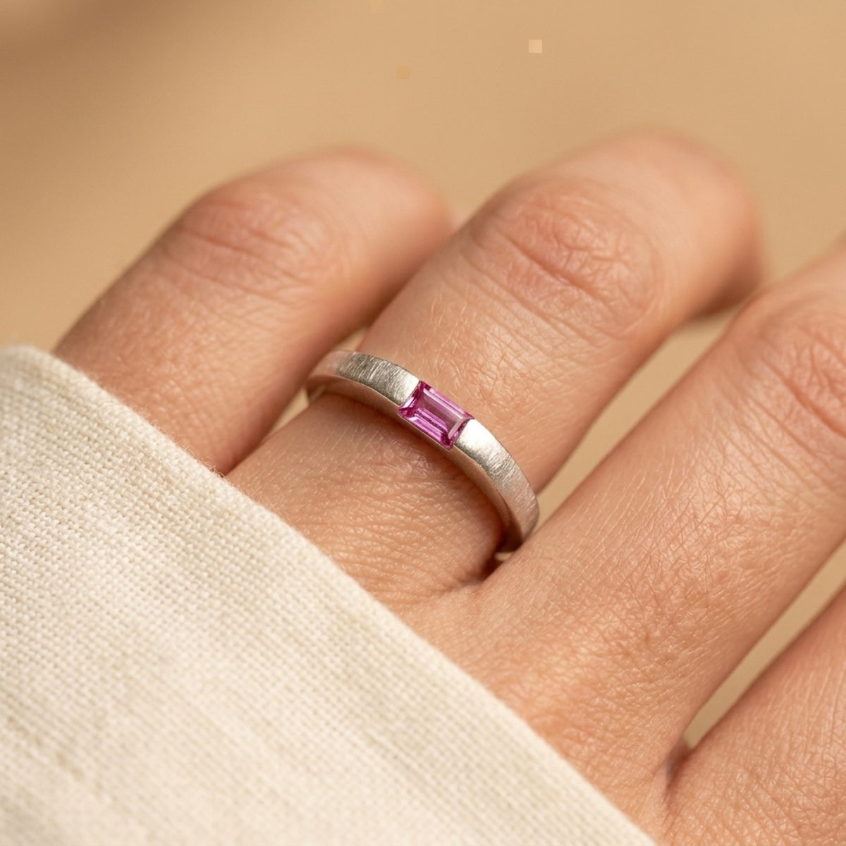Ruby CZ Classic Modern Ring worn