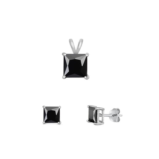 Princess Cut 4mm & Black CZ Earrings – Sterling Silver