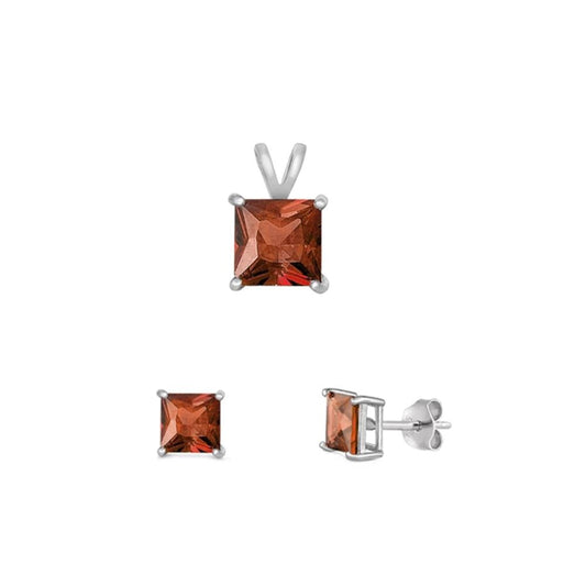 Princess Cut 4mm Garnet & Red CZ Earrings – Sterling Silver