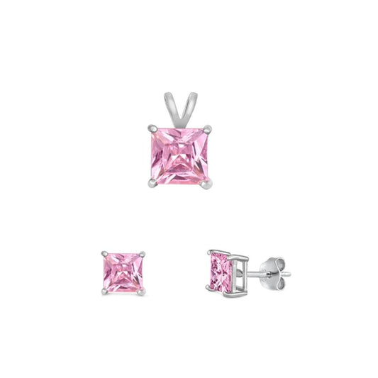 4mm & 6mm Pendant Pink CZ Earrings – Sterling Silver