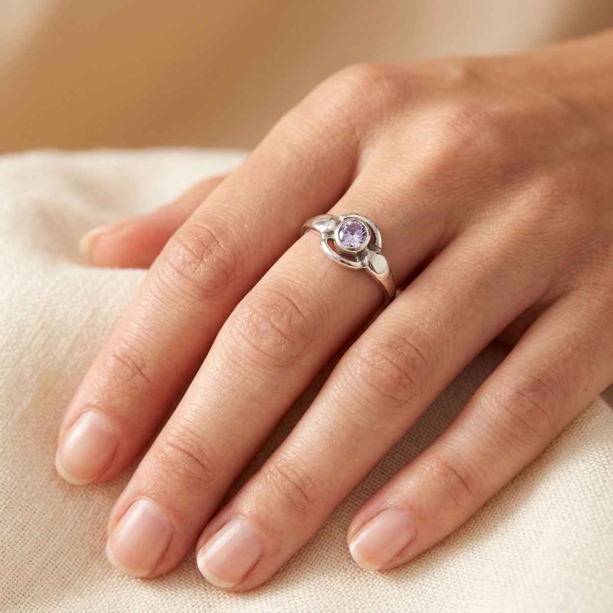 Simple Classic Promise Aquamarine CZ Ring worn