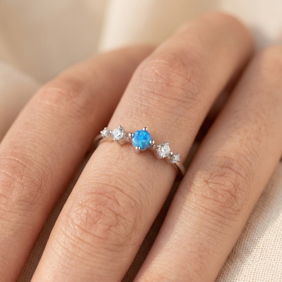 Simple Minimalist Engagement Ring worn