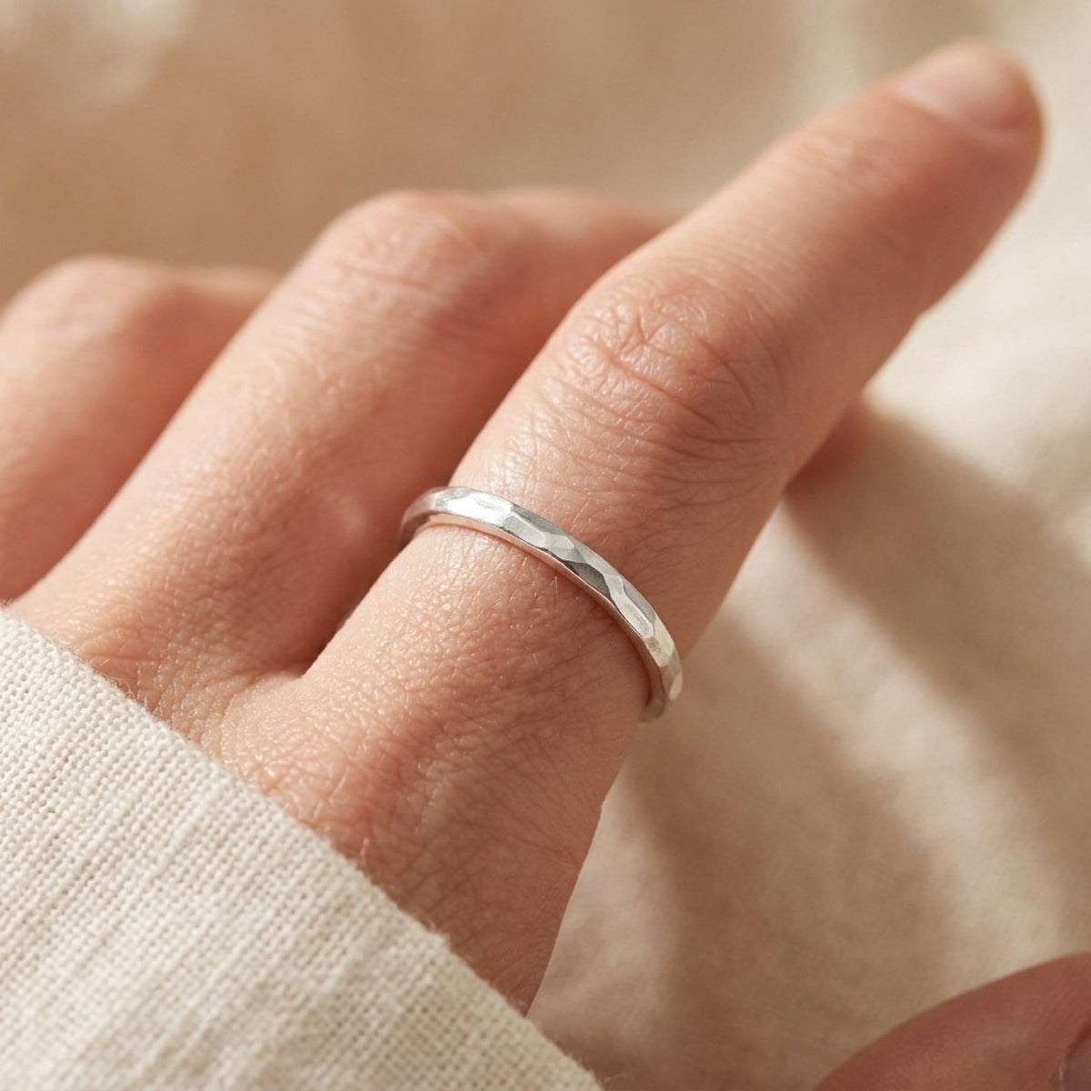 Stacking Hammered Ring worn