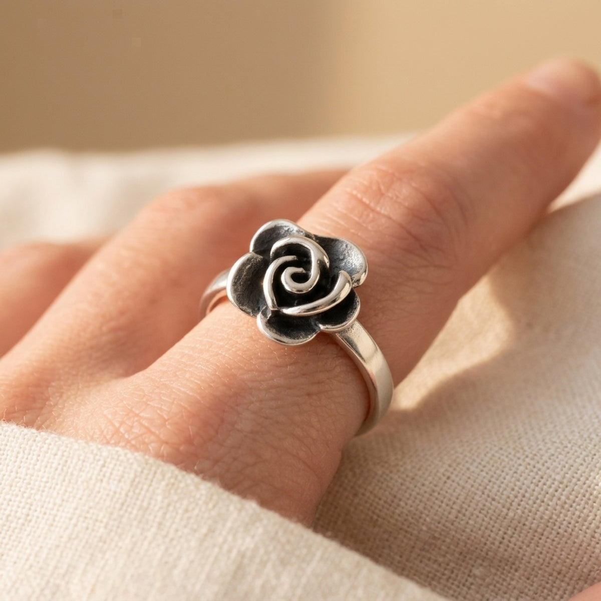 Rose Flower Ring worn