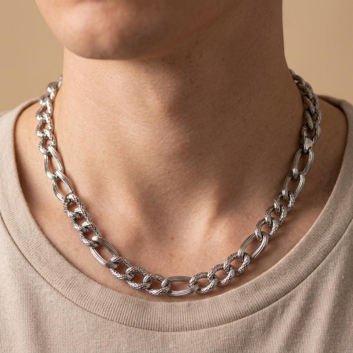 Round Cable Figaro Alternating Texture Chain worn
