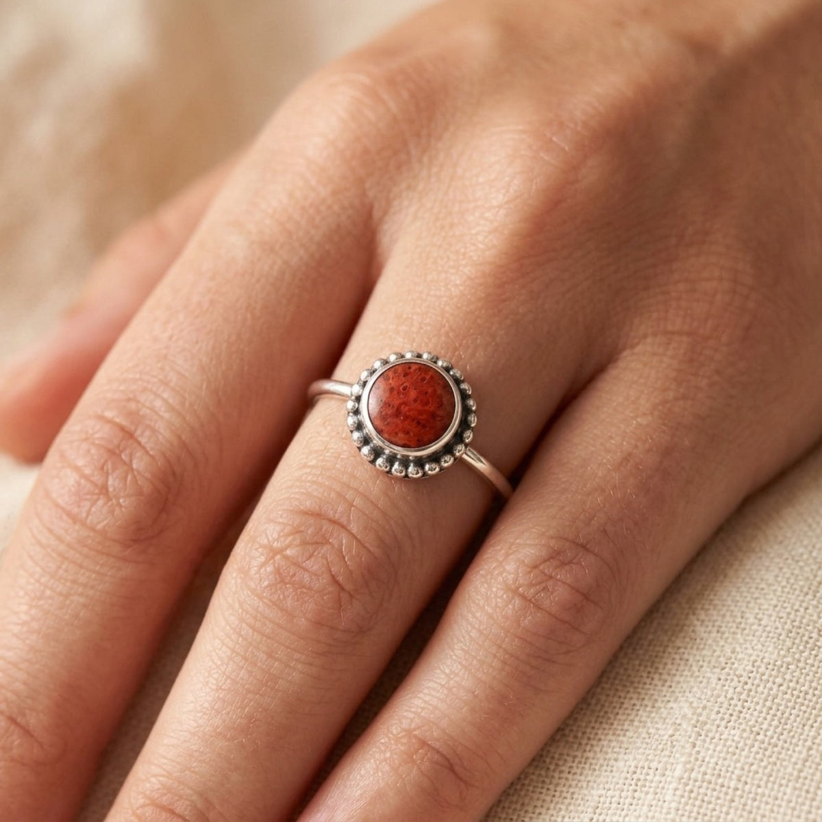 Bali Coral Ring worn