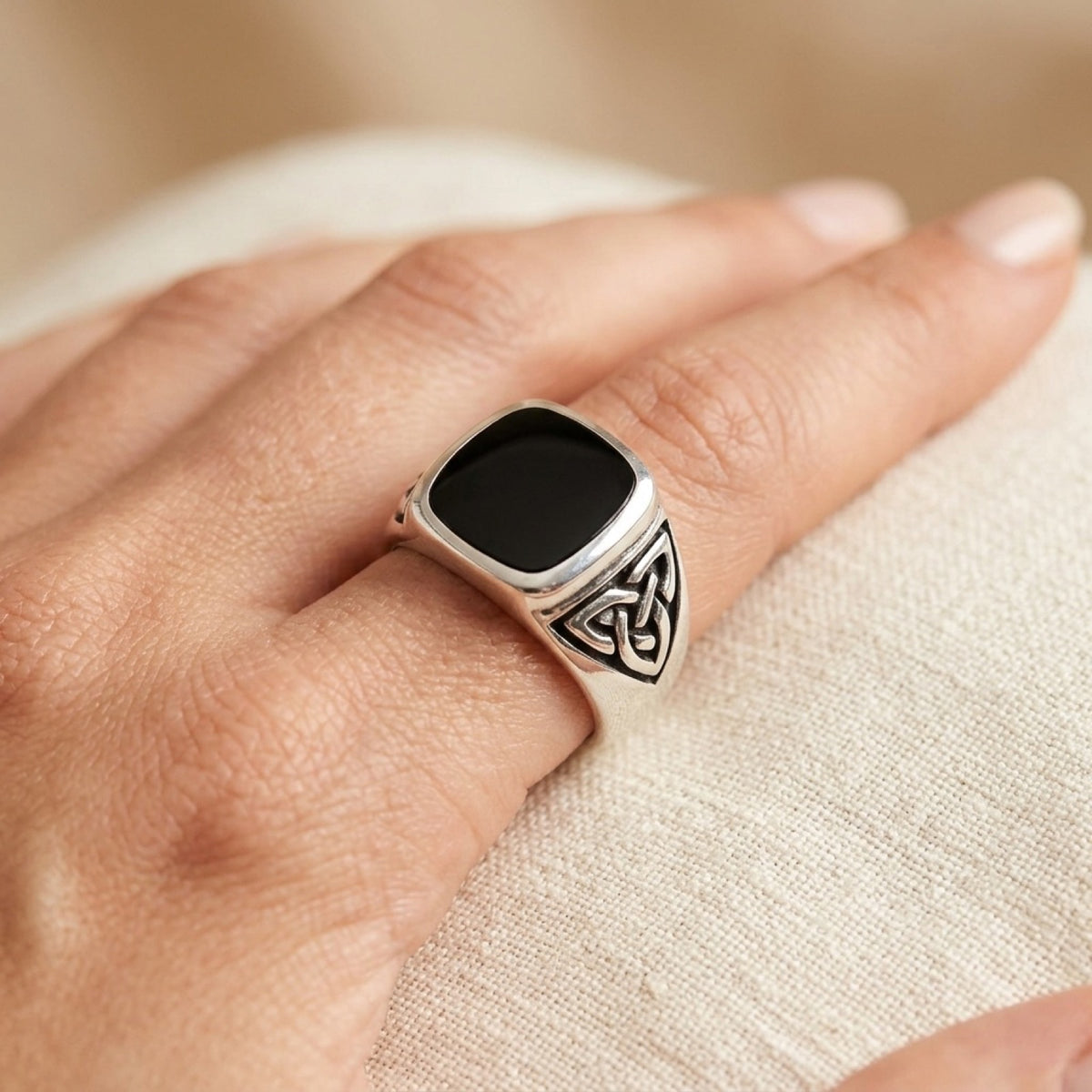 Black Onyx Celtic Ring worn