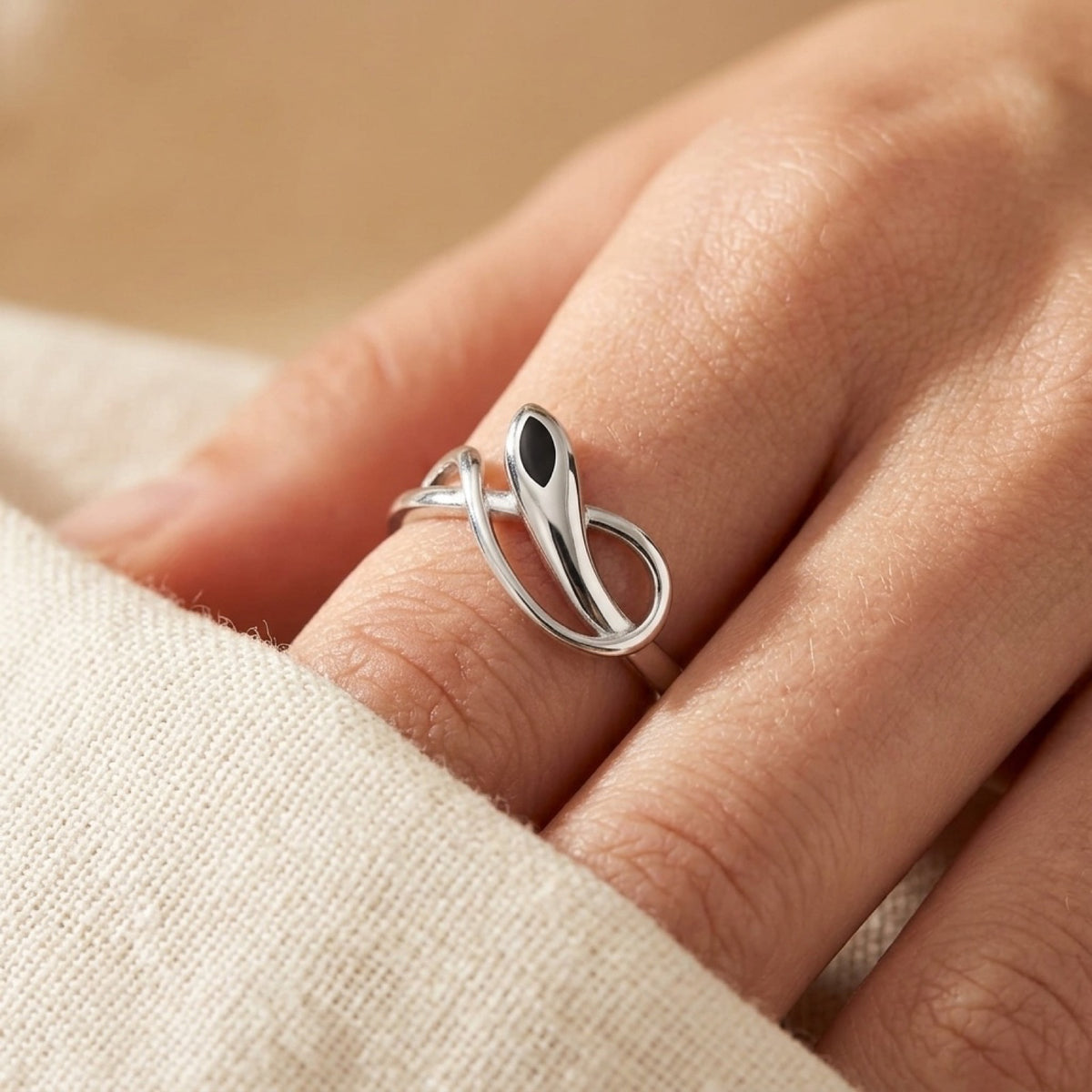 Black Onyx Snake Ring worn