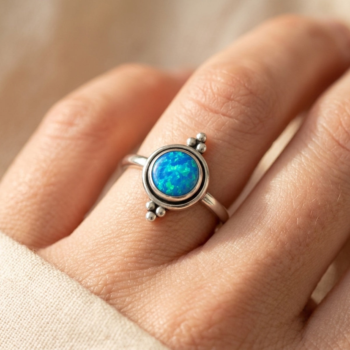 Blue Lab Opal Ring worn