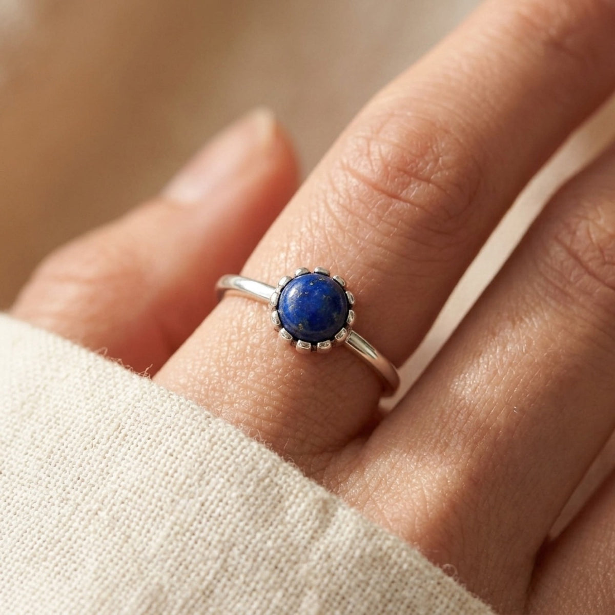 Blue Lapis Ring worn