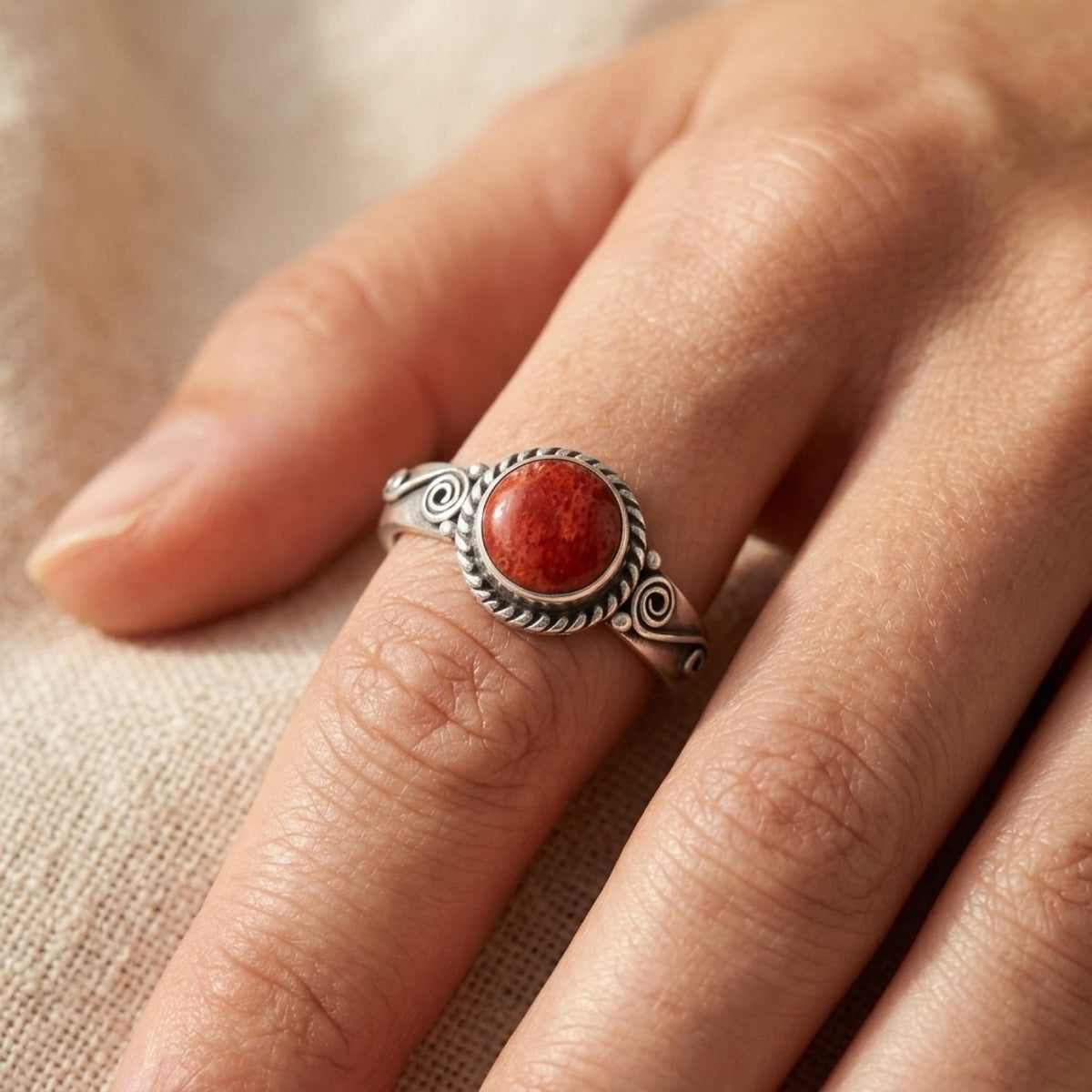 Coral Ring worn