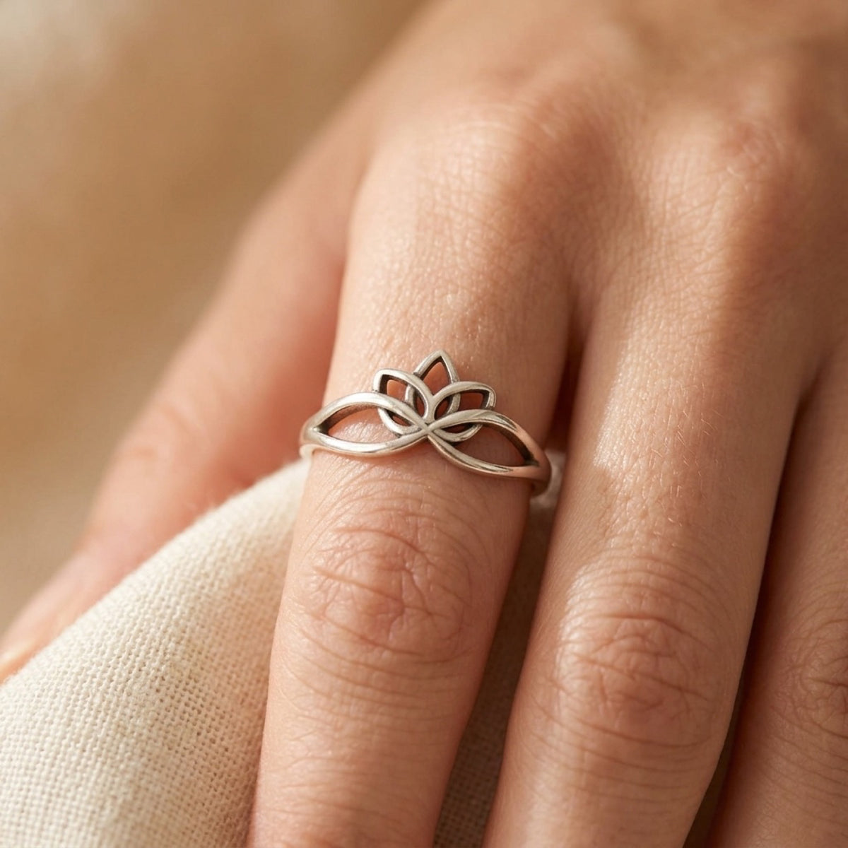Infinity Lotus Ring worn