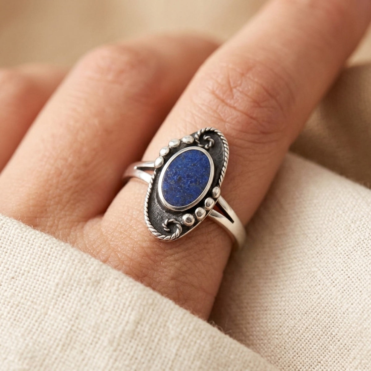 Lapis Ring worn