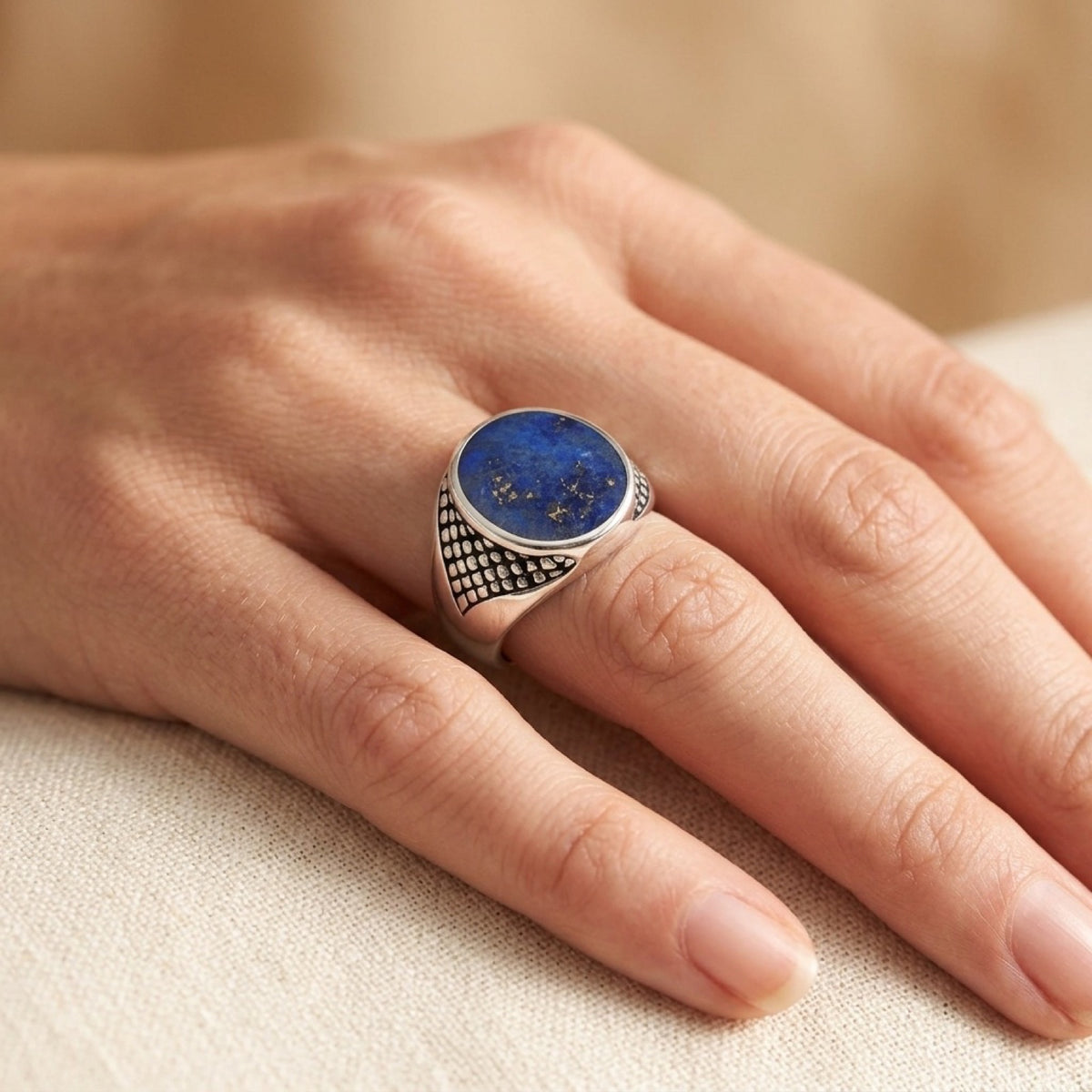 Lapis Signet Ring worn
