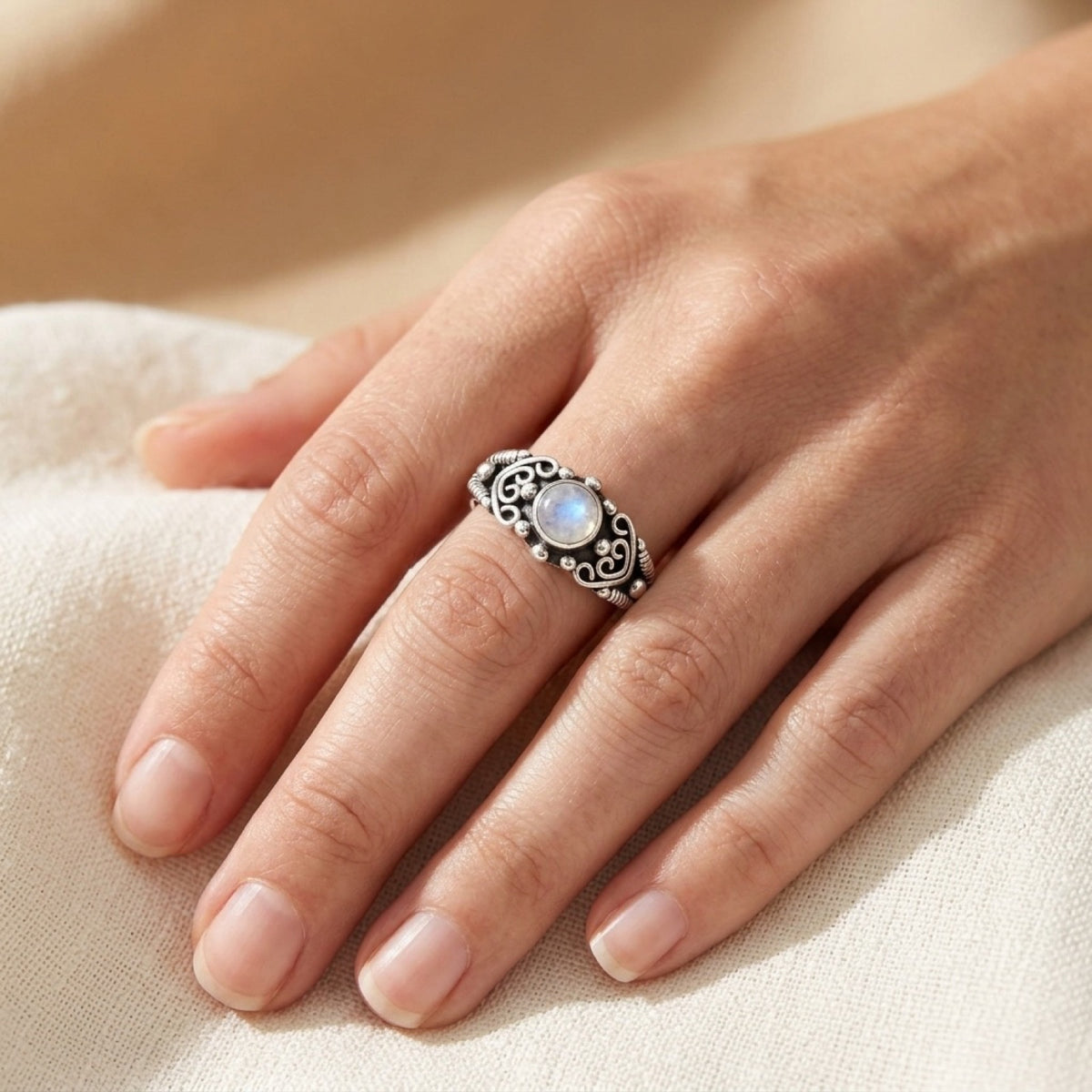 Moonstone Ring worn