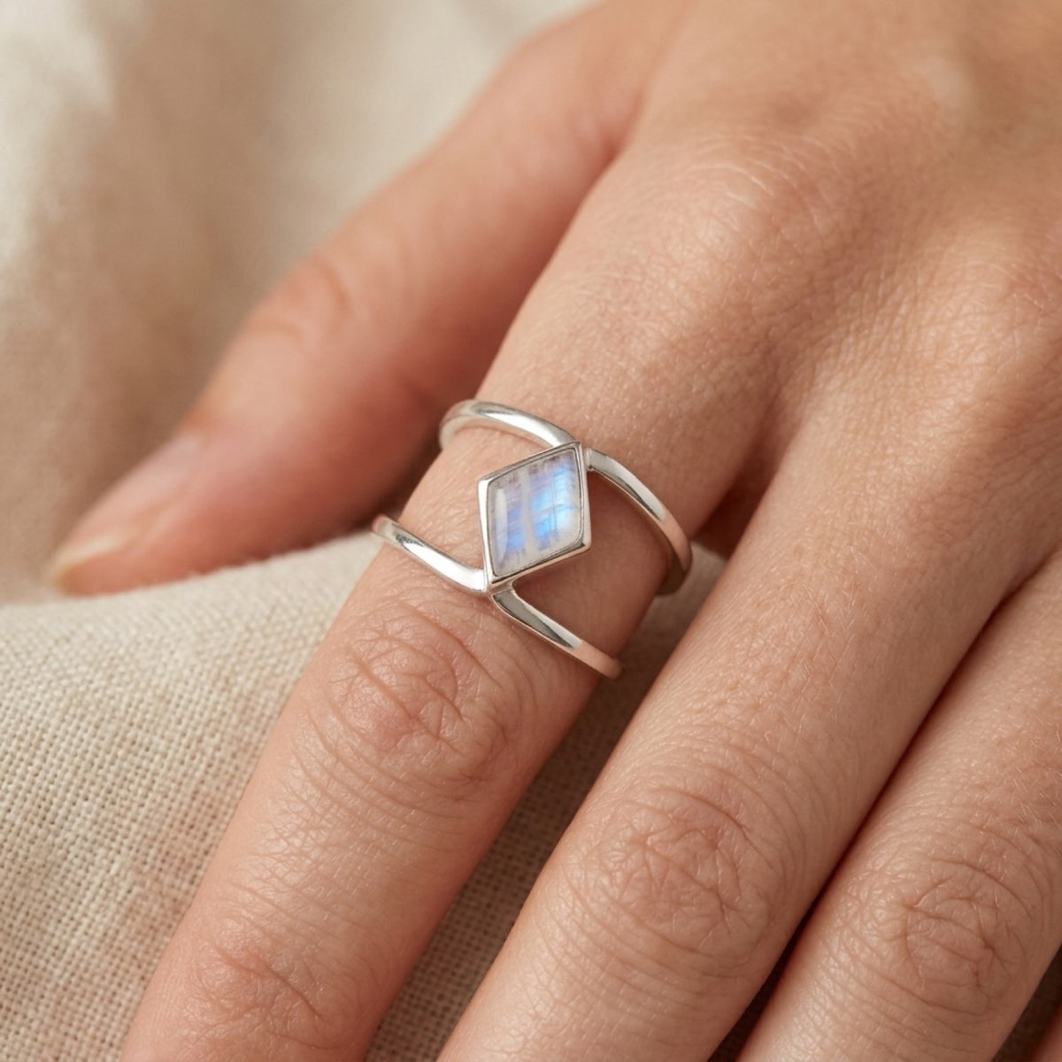 Moonstone Ring worn