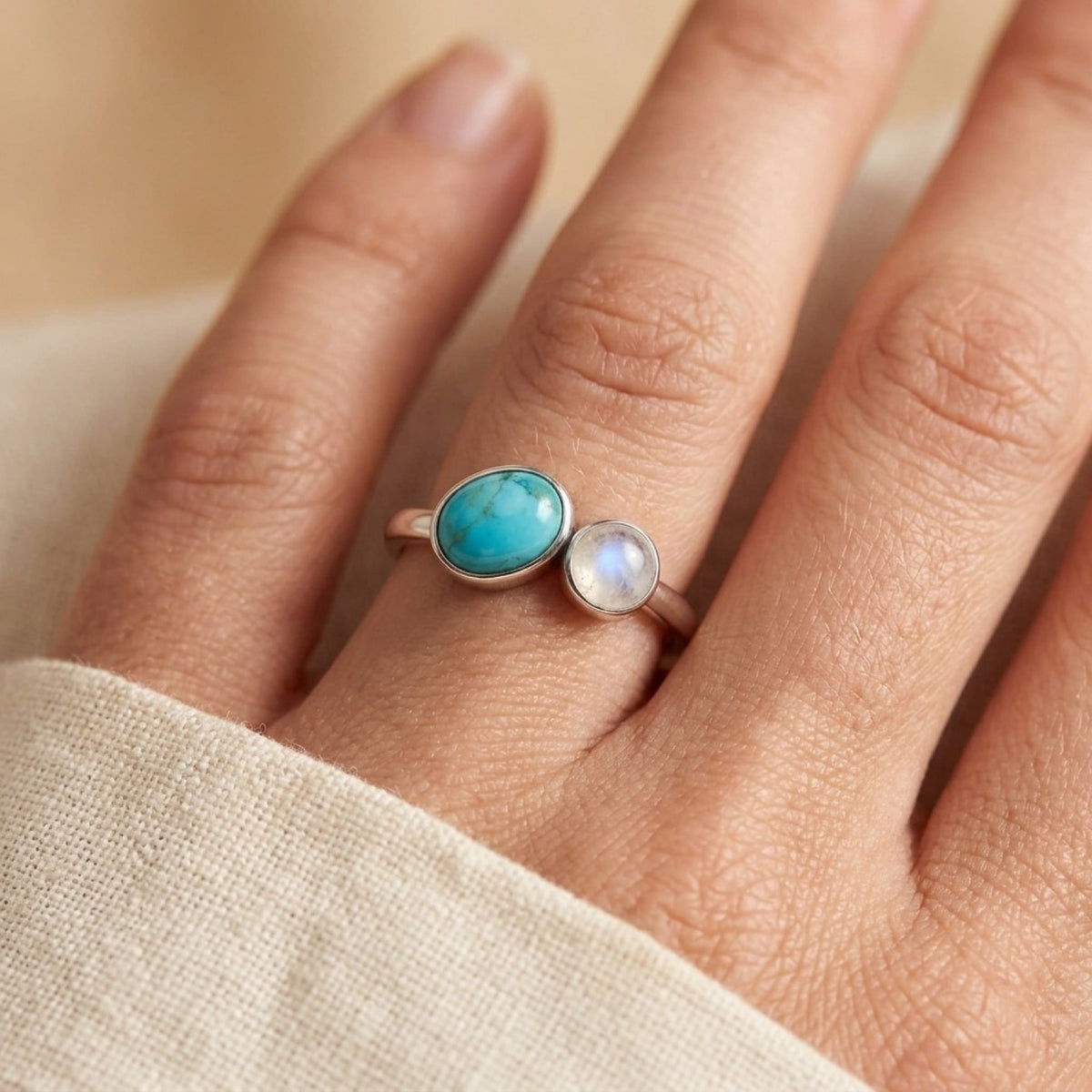 Moonstone & Turquoise Ring worn
