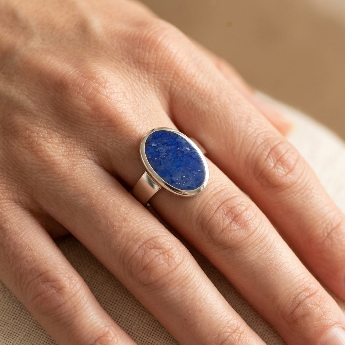 Oval Blue Lapis Cocktail Ring worn