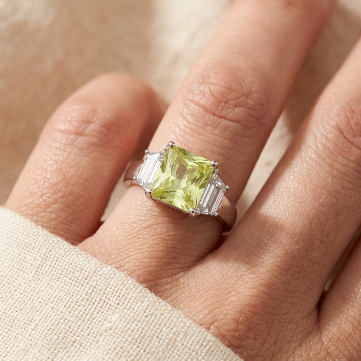 Peridot CZ Cocktail Ring worn