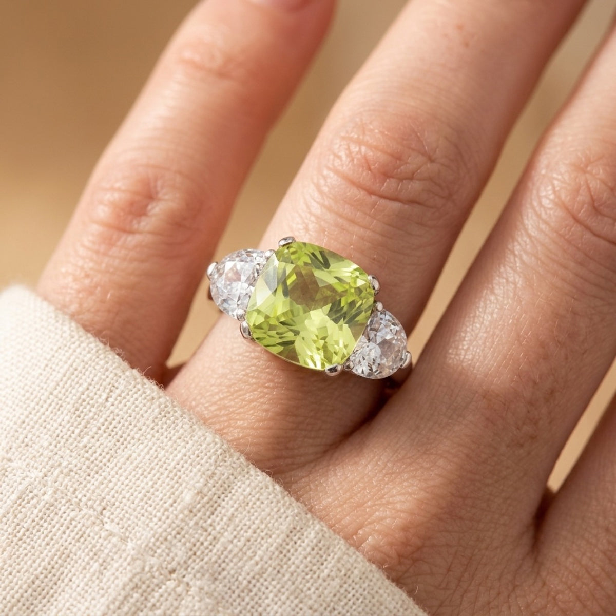 Peridot CZ Cocktail Ring worn