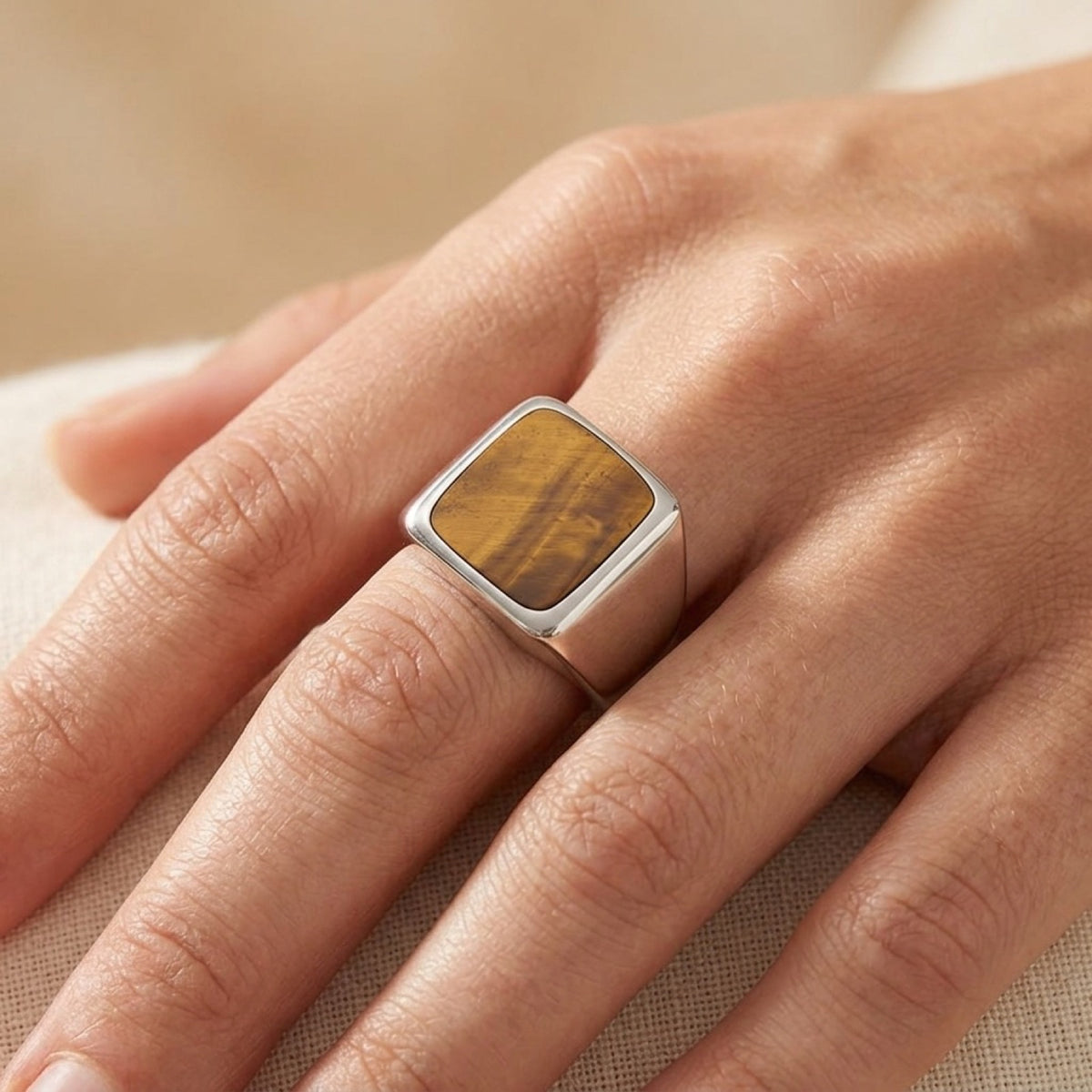 Tiger Eye Ring worn