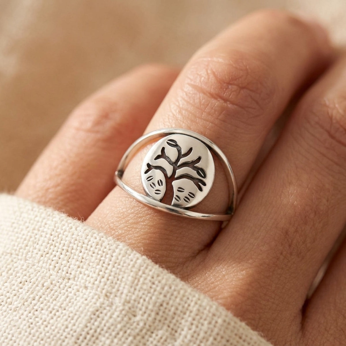 Arched Frame Tree of Life Ring worn
