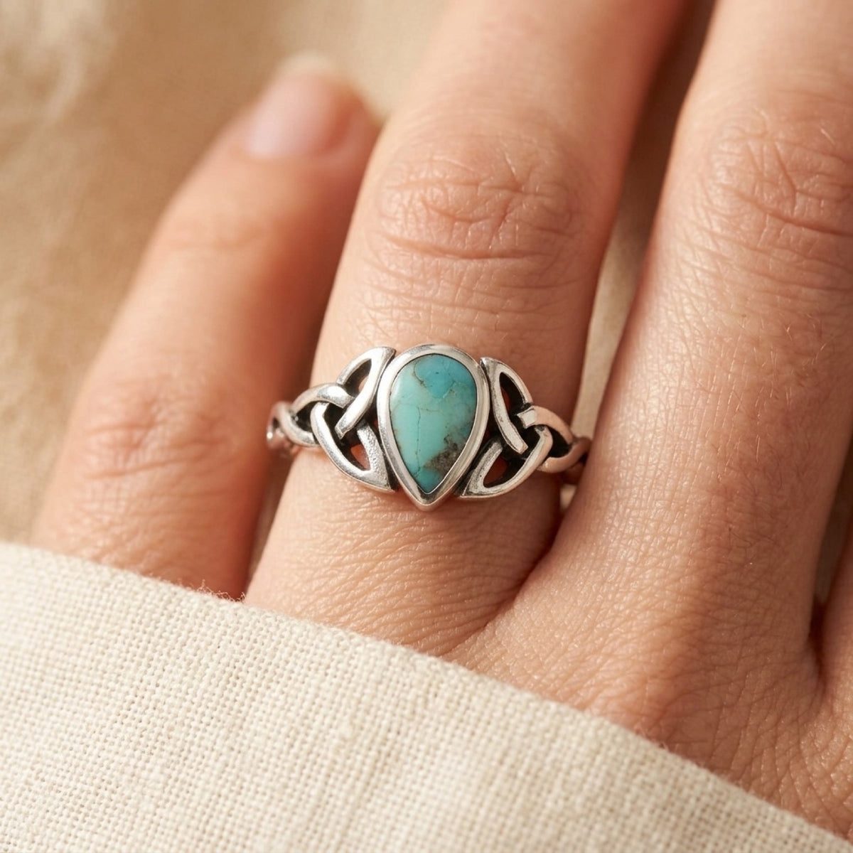 Turquoise Celtic Ring worn
