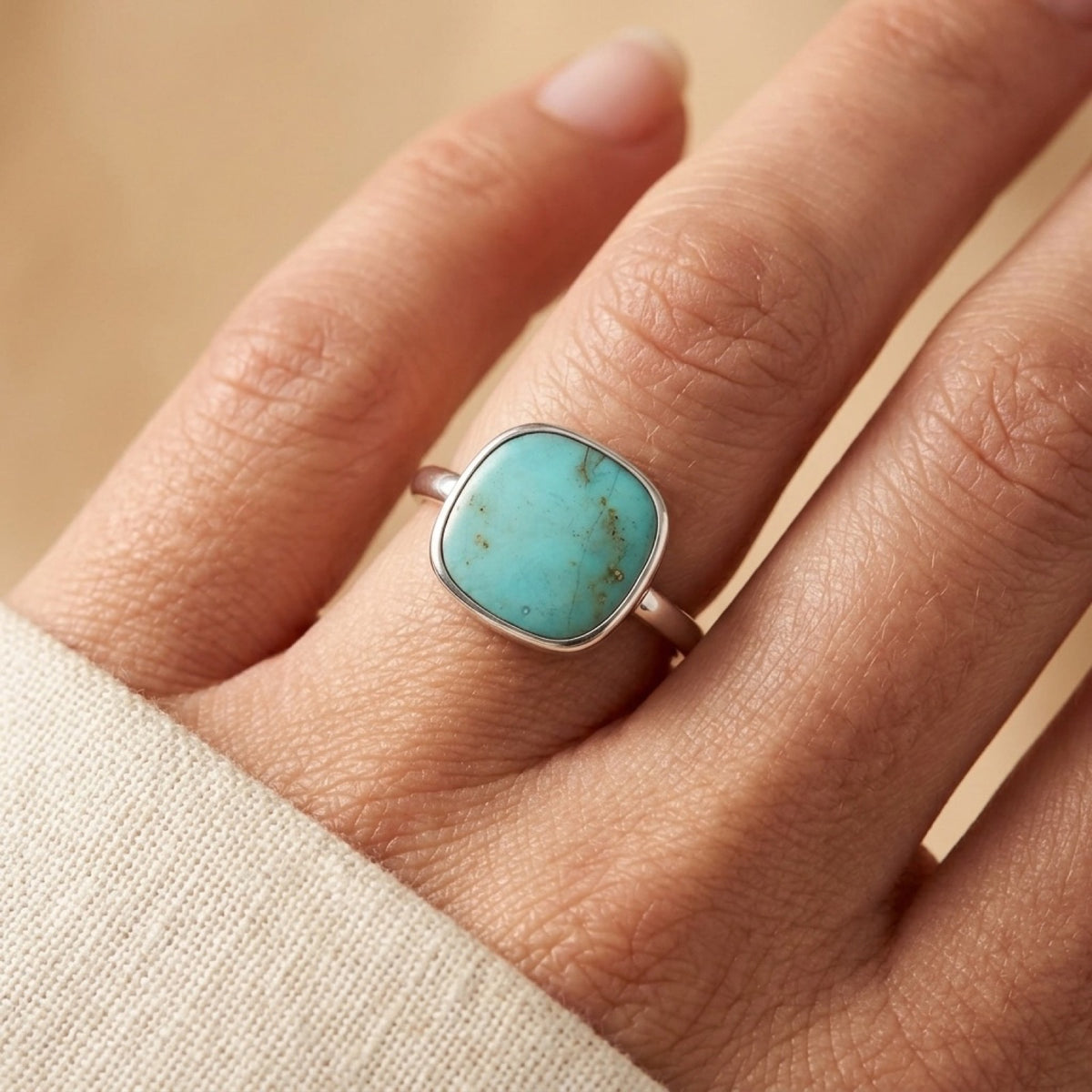Turquoise Cushion Ring worn