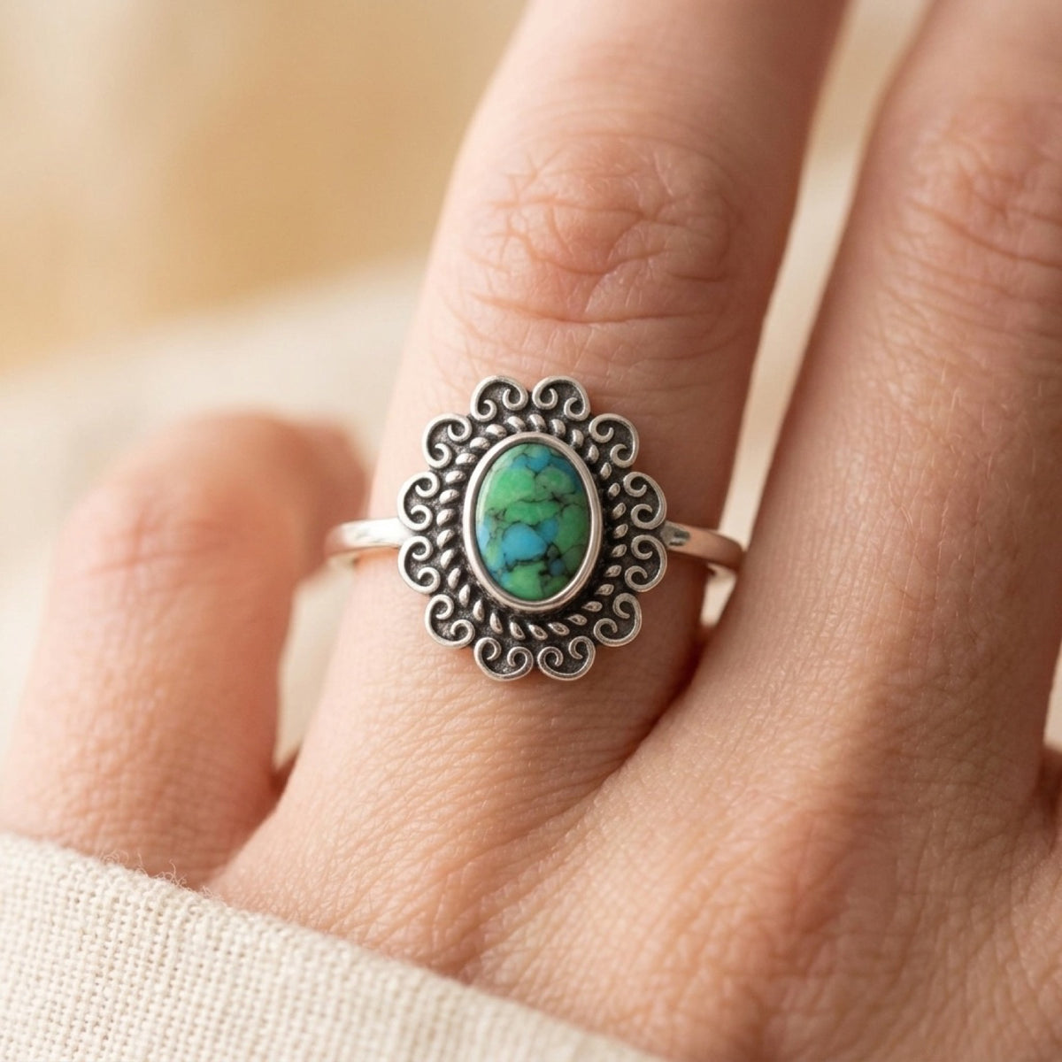 Turquoise Heart Ring worn
