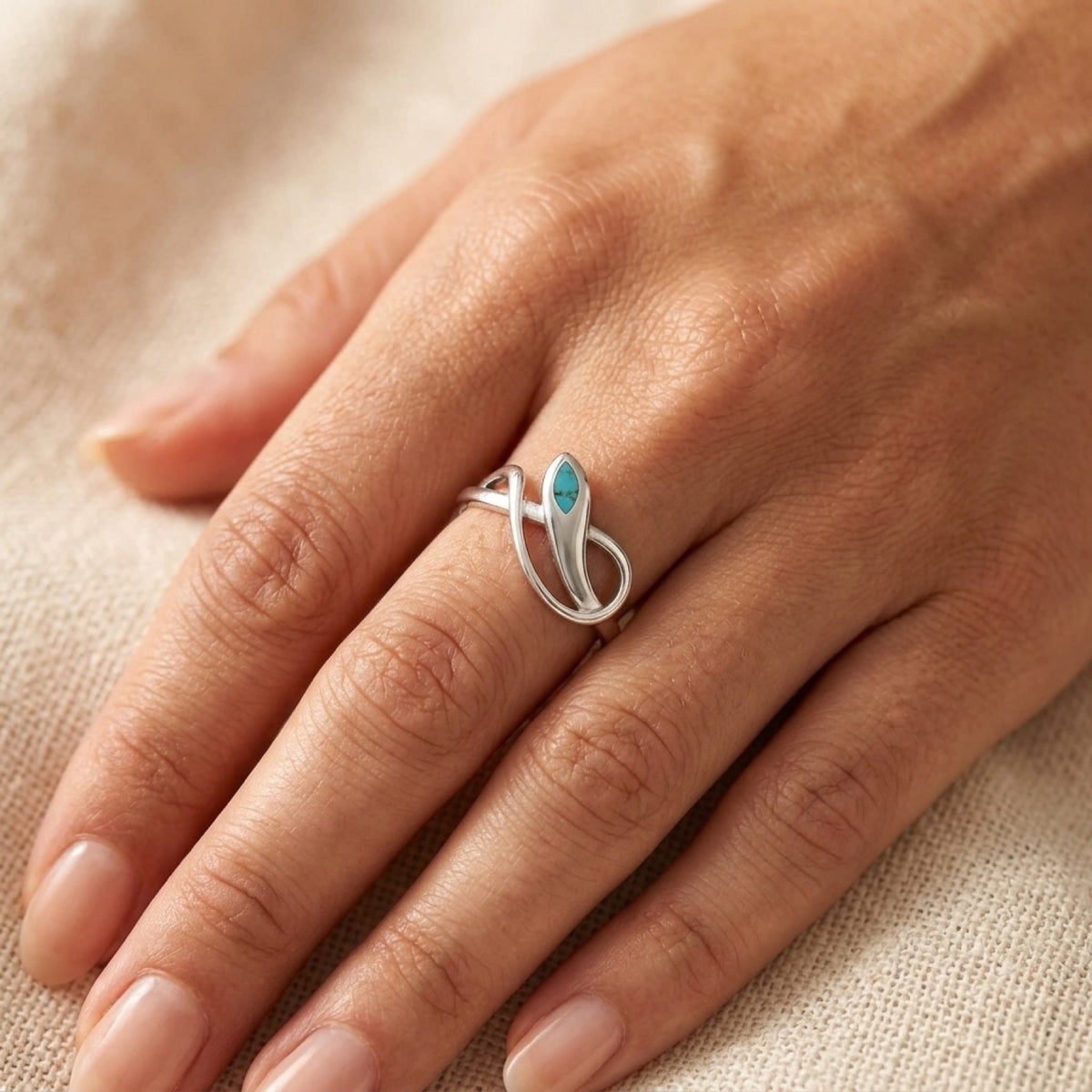 Turquoise Snake Ring worn