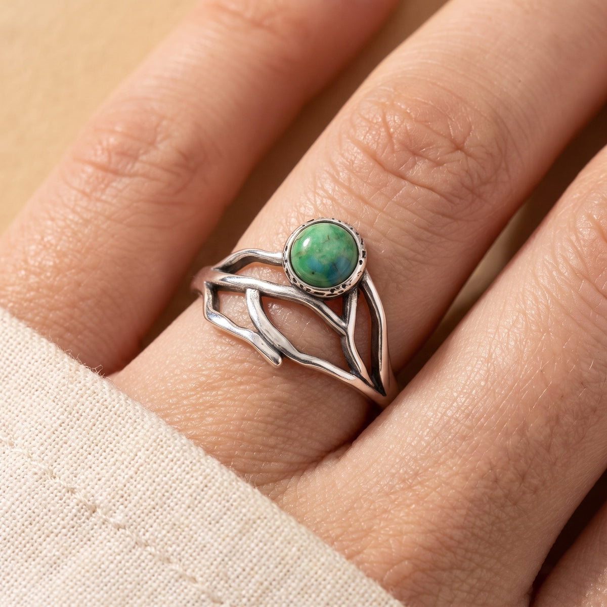 Turquoise Tree Branch Ring worn